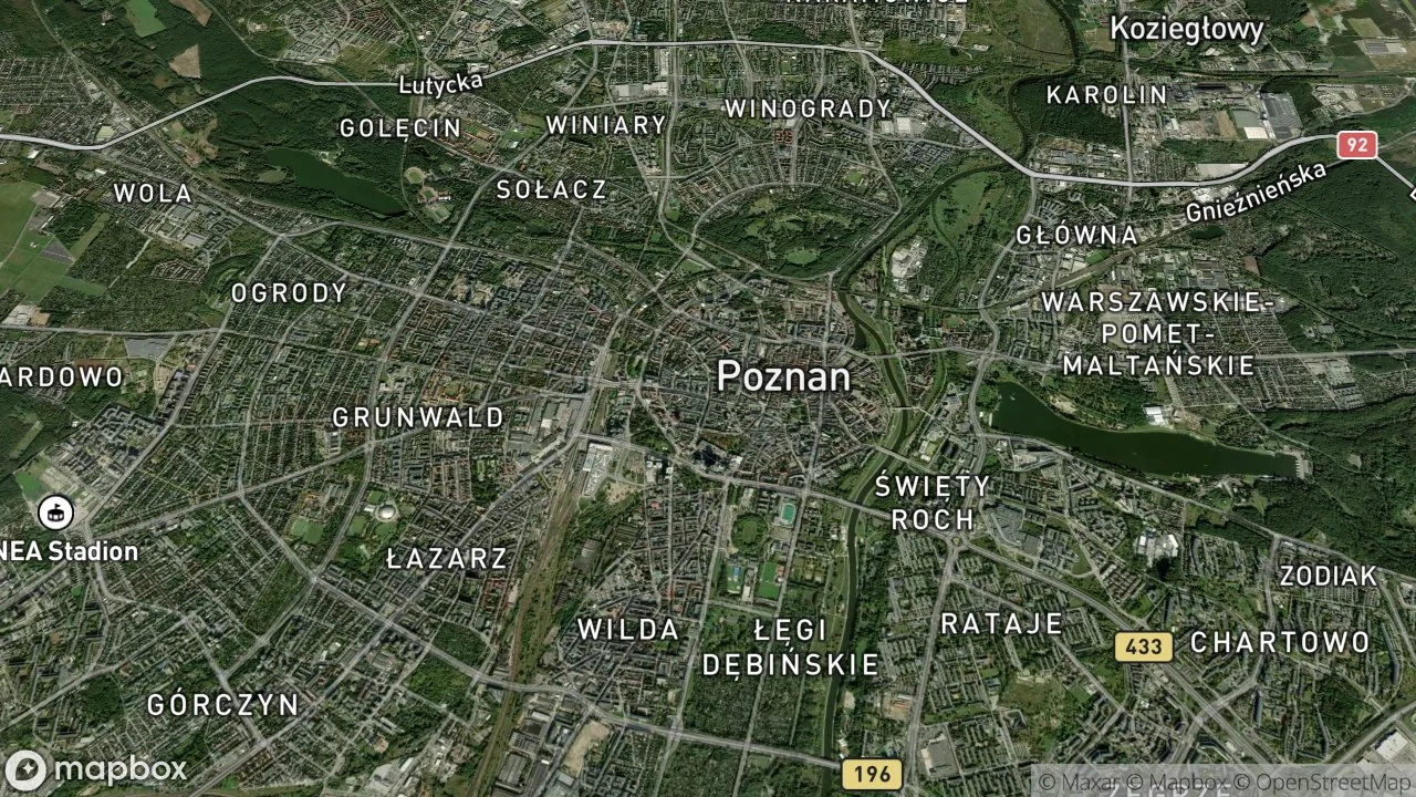 Static map preview centered on Poznań, Polonia